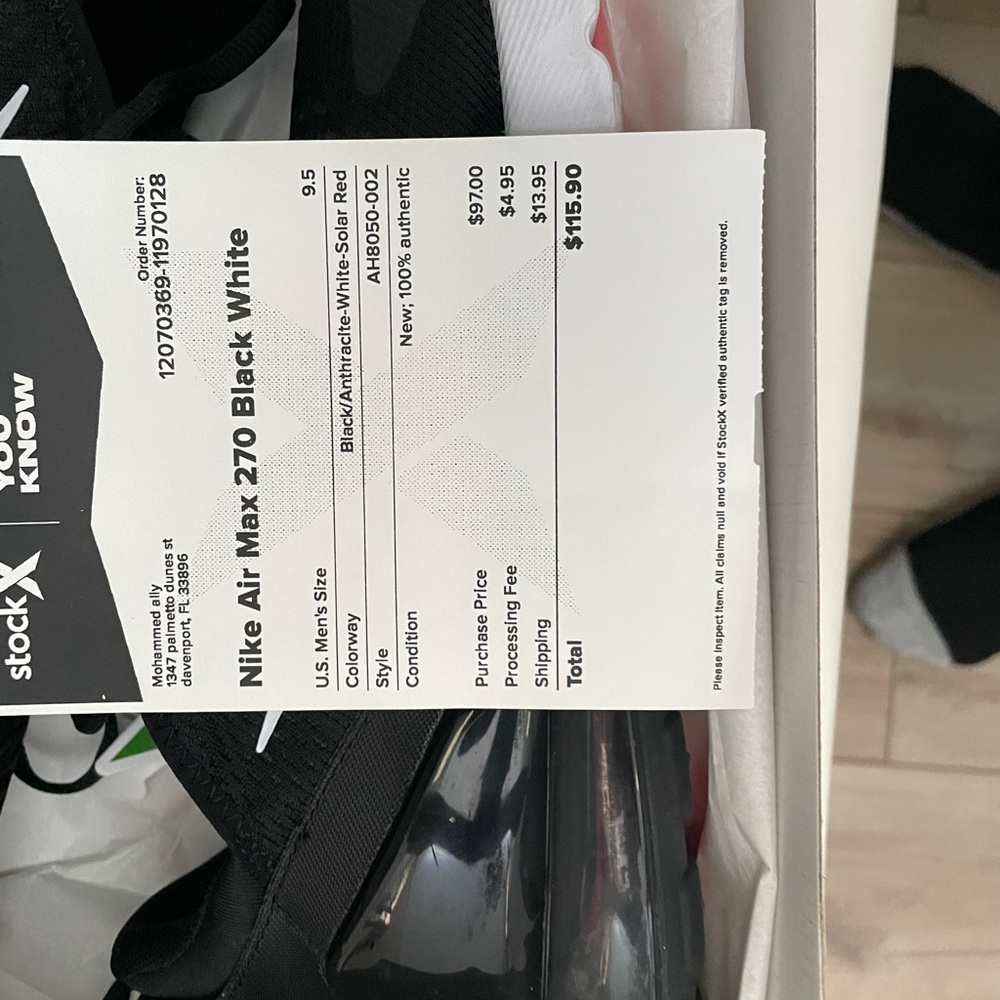 Nike Air Max 270 Black and White Sneakers - Picture 8 of 8